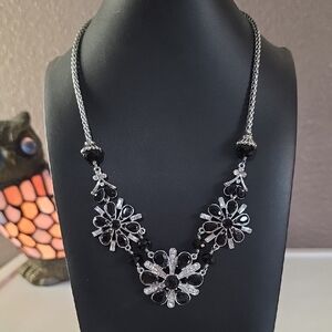 Vintage Style Black Floral Statement Necklace With Magnetic Locking Clasp